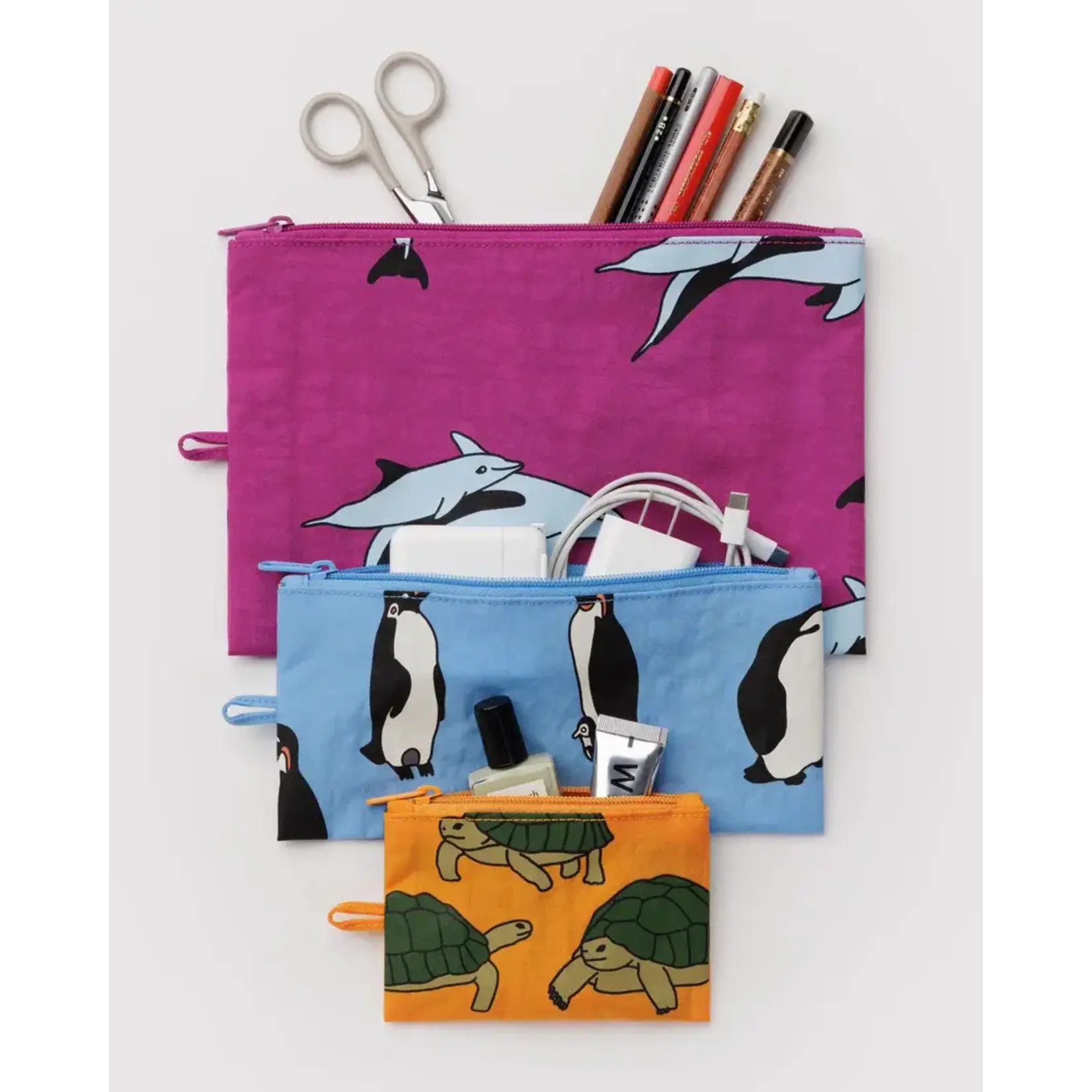Baggu Flat Pouch Set - Vacation Animals