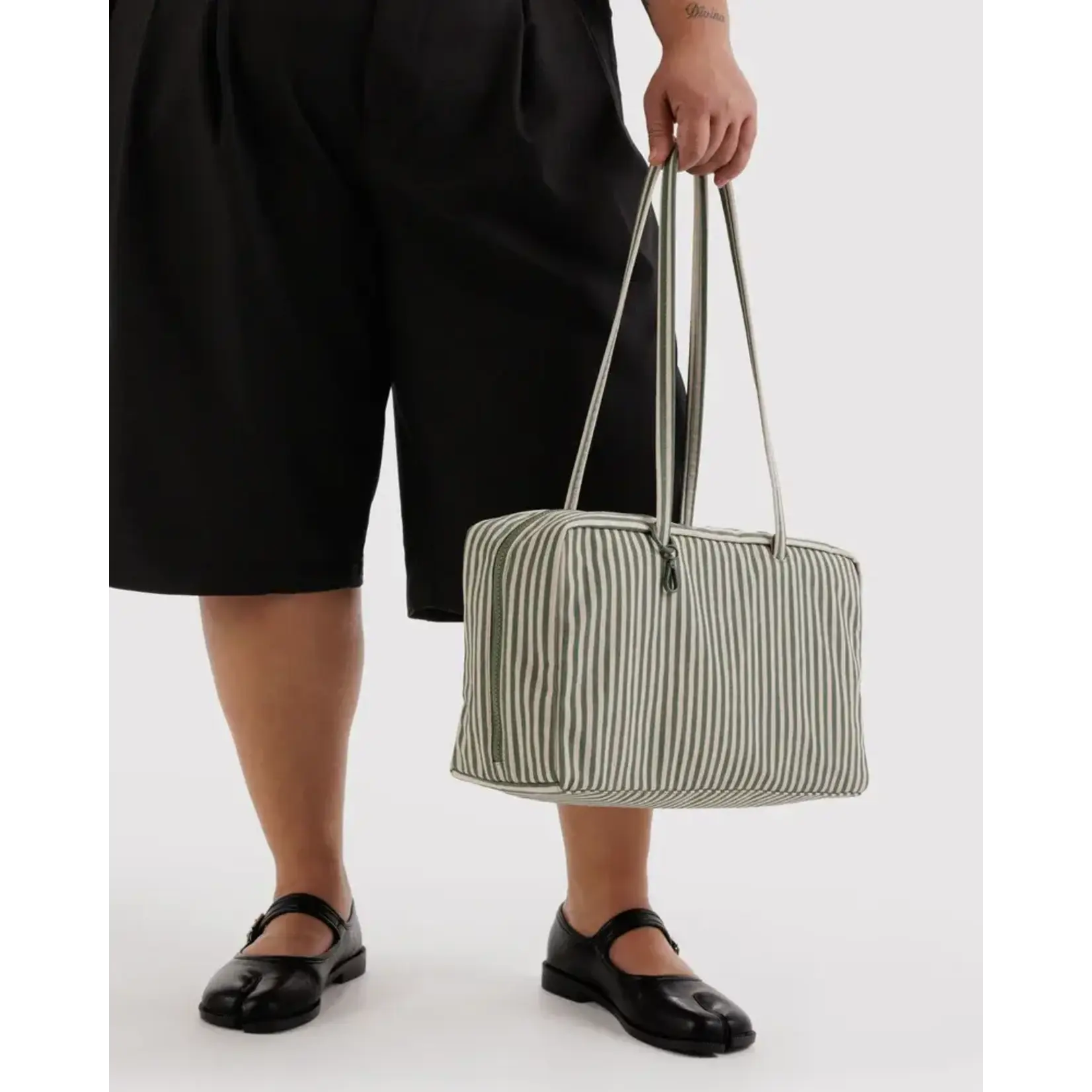 Baggu Medium Nylon Bowler Bag - Sage Stripe