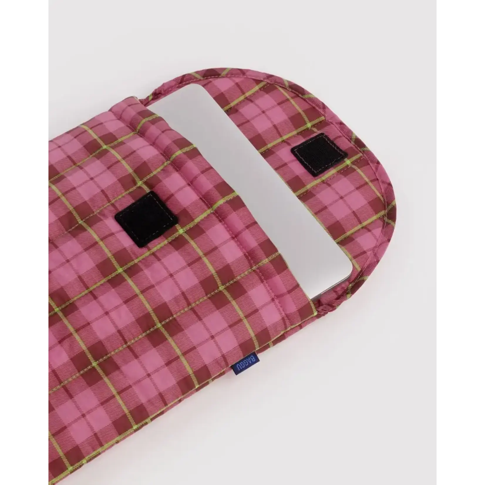 Baggu Puffy Laptop Sleeve 13"/14" - Azalea Pink Tartan