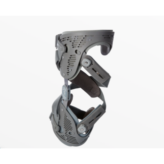 Ossur Canada Ossur Unloader One knee brace for osteoarthritis. Brace contains metal hinge and rigid plastic thigh and calf shells.