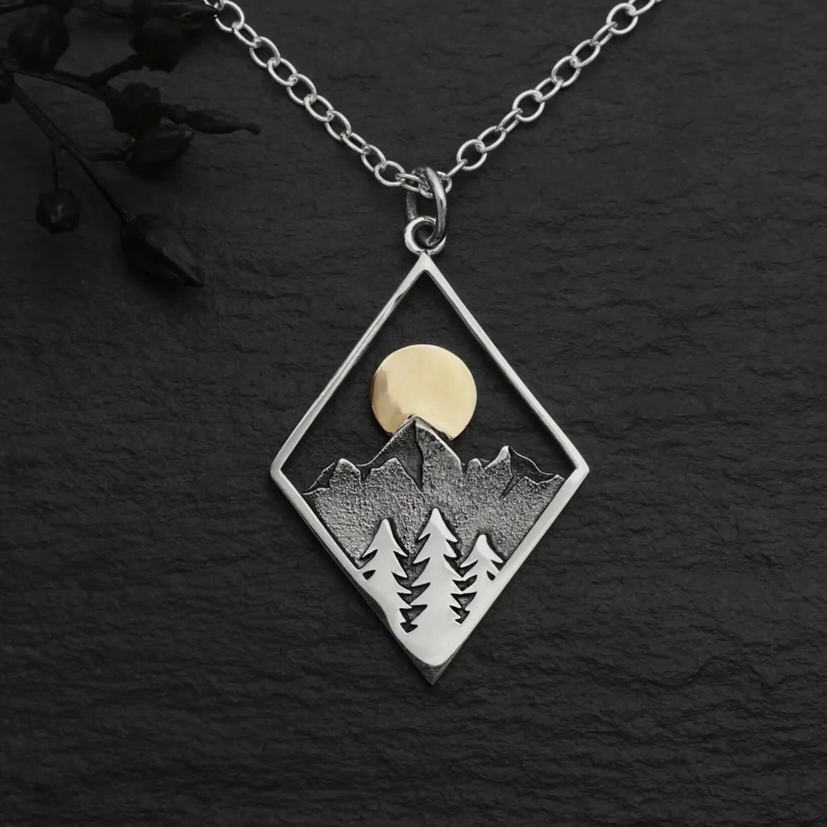 Nina Designs Sterling mountain w/bronze sun necklace