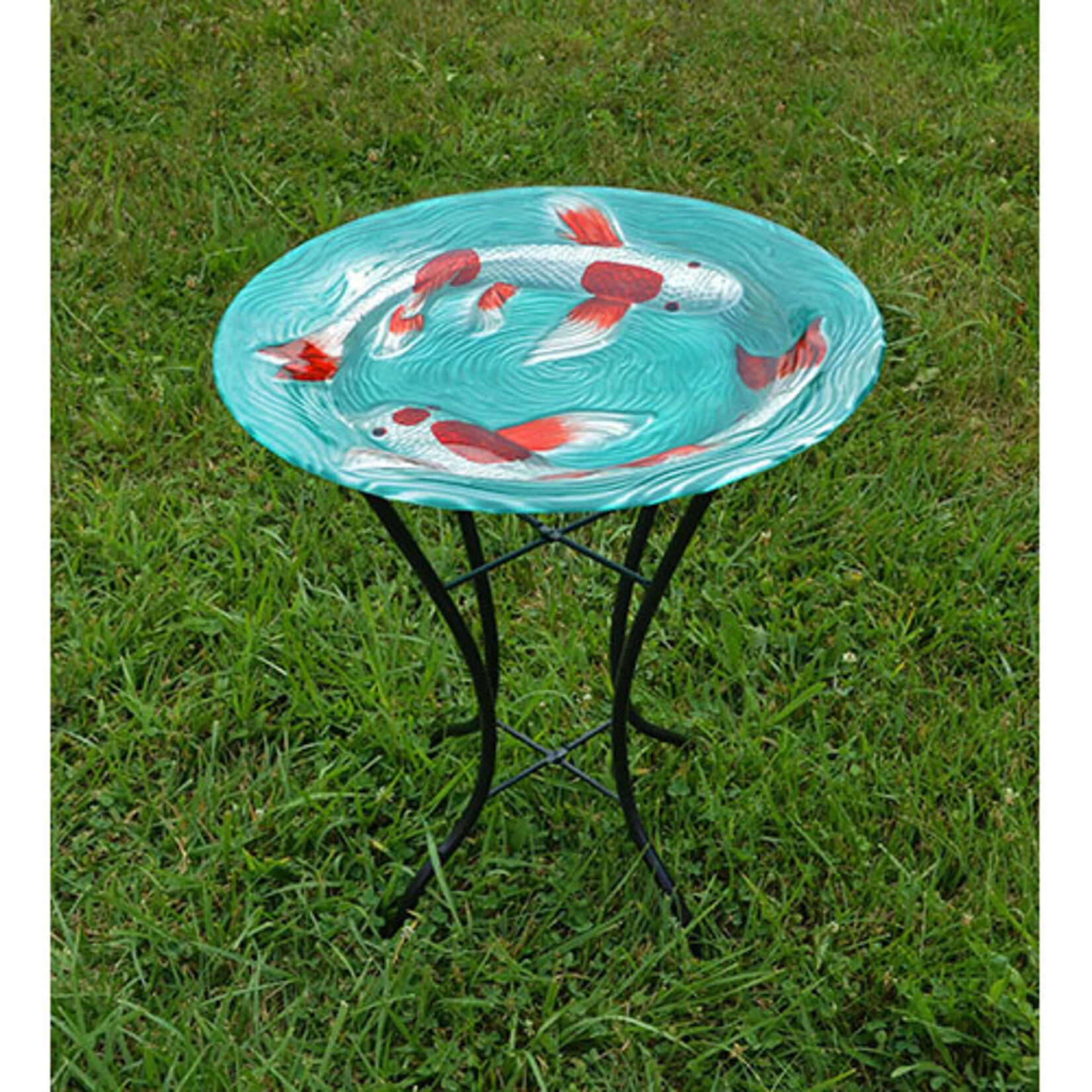 18" Glass Bird Bath w Stand - Koi Pond