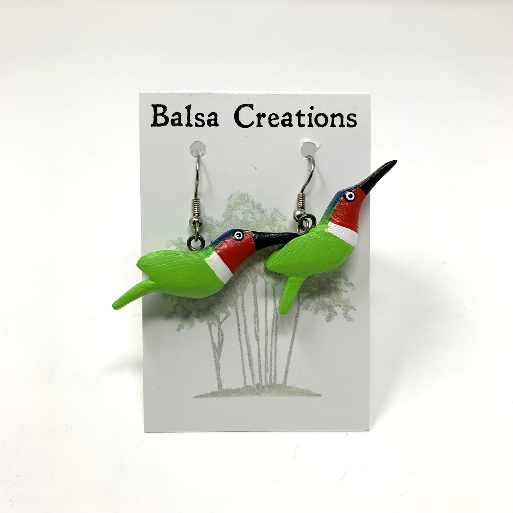 Balsa Earrings - Ruby Throated Hummingbird