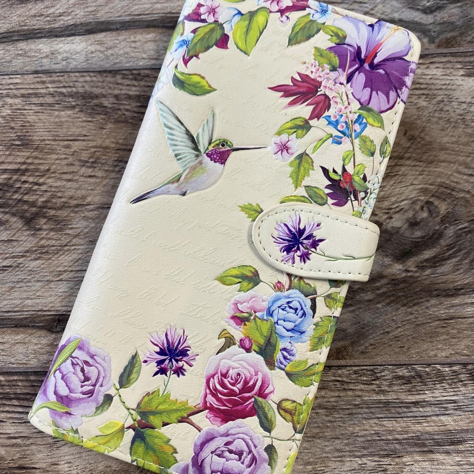 Large Shagwear Wallet - Cream Hummingbirds
