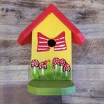 Vern's Painted Bird House -  Mushrooms Red Shutters
