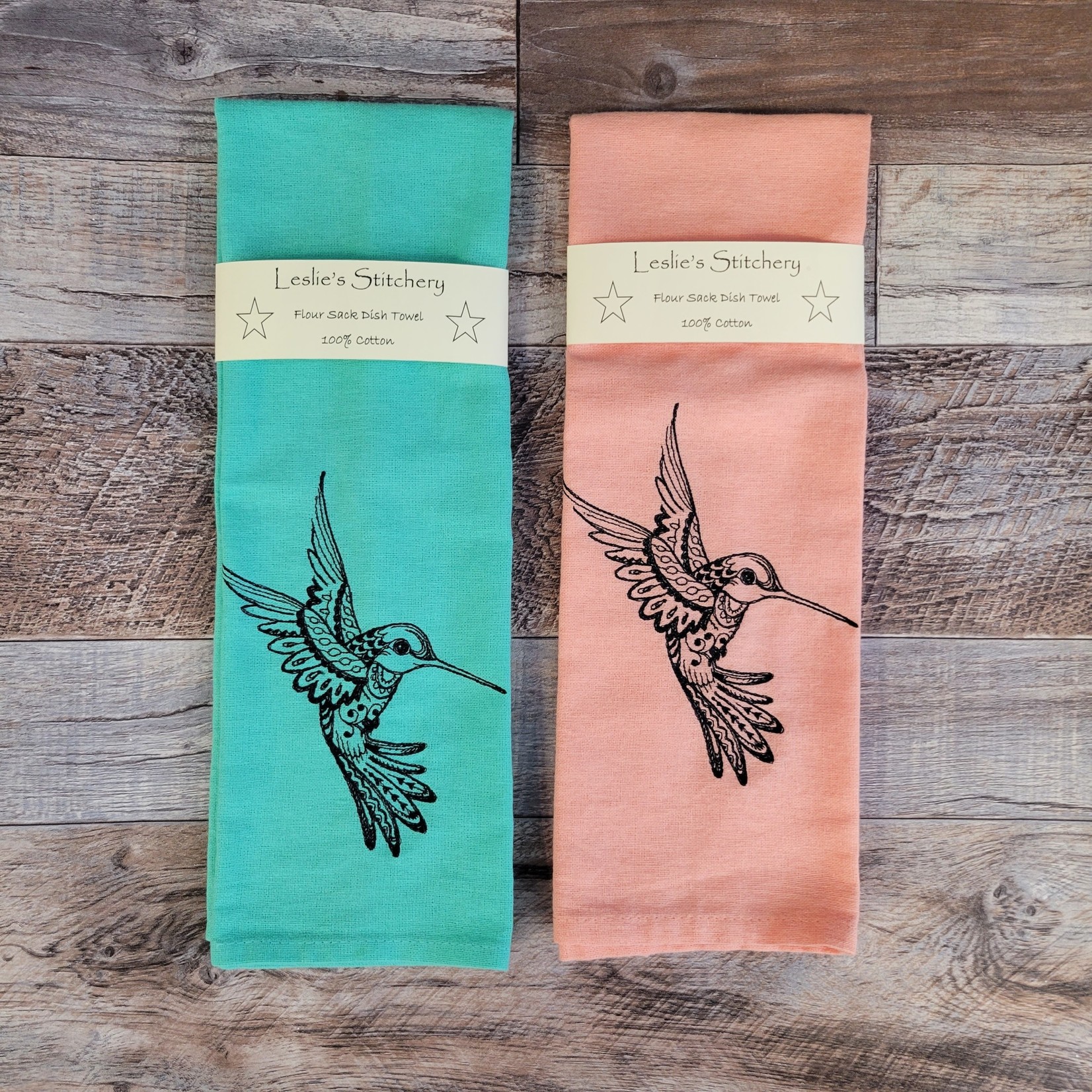 Leslie's Embroidered Hummingbird Tea Towel
