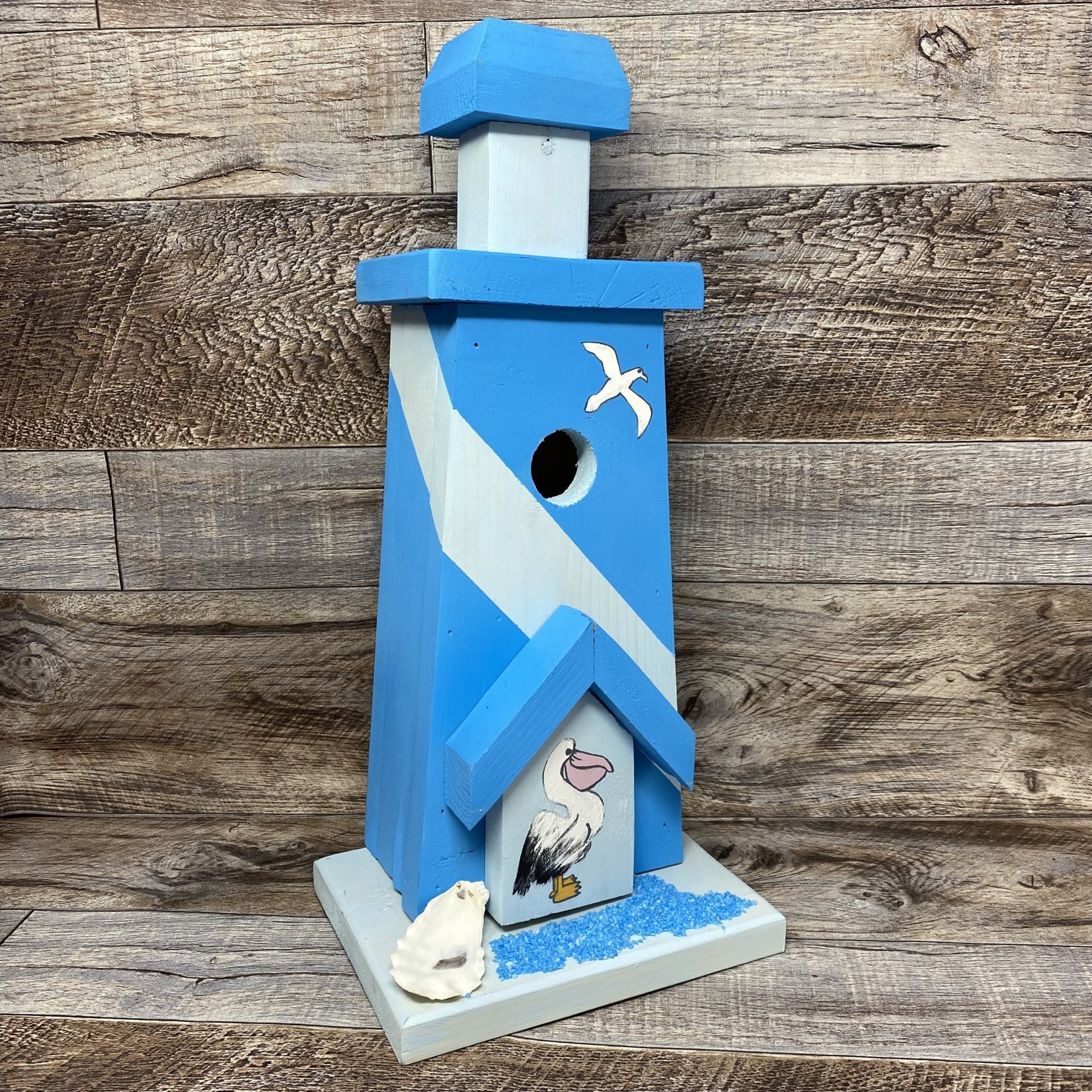 Vern's Painted Bird House - Blue Lighthouse