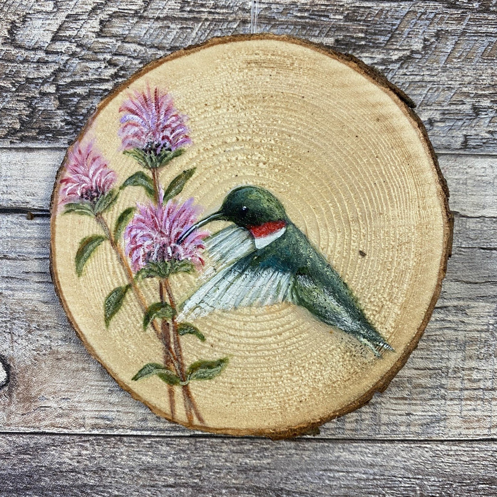 Wood Cookie Painting - Ruby-Throated Hummingbird