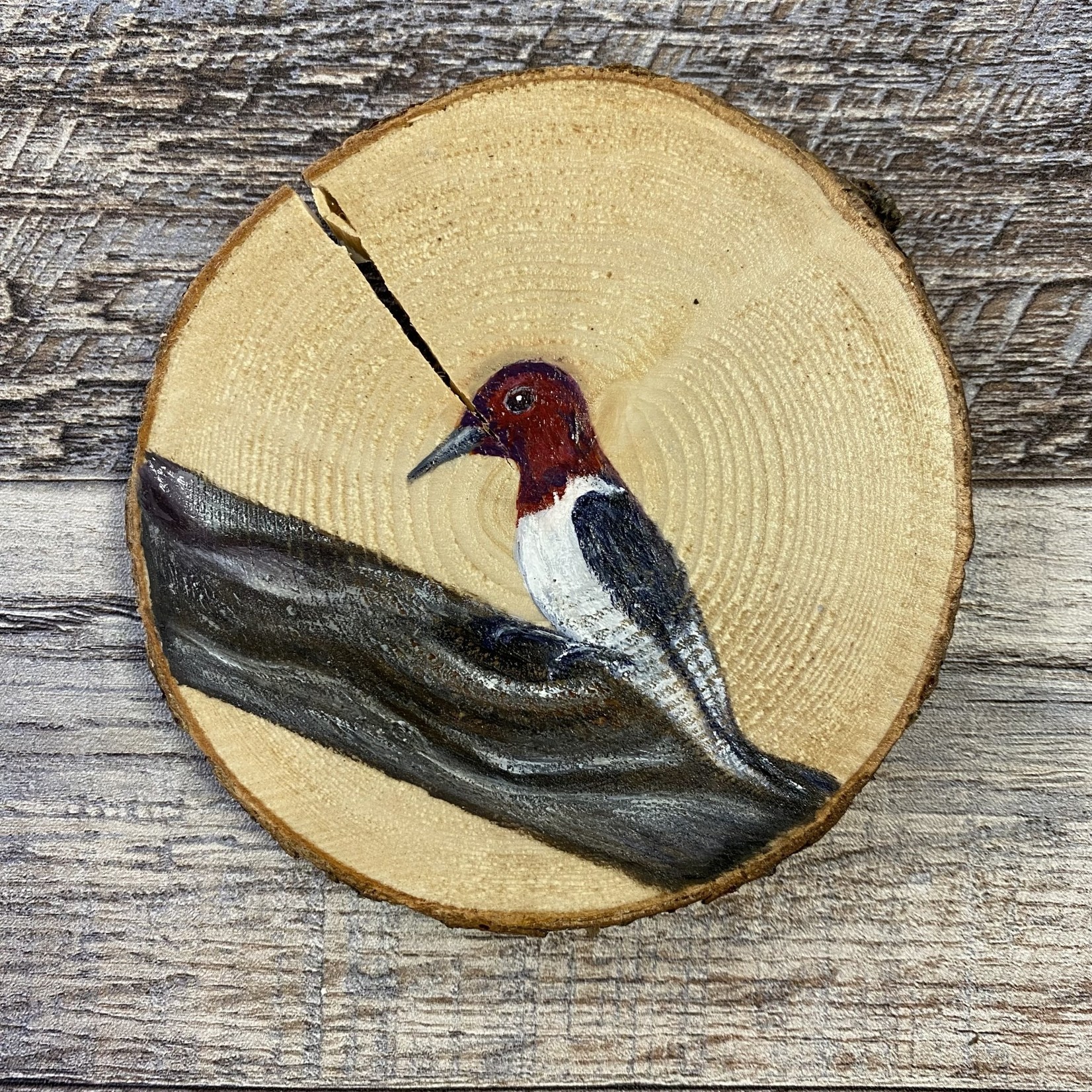 Wood Cookie Painting - Red-Headed Woodpecker