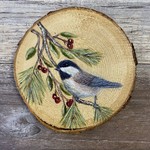 Wood Cookie Painting - Black-capped Chickadee