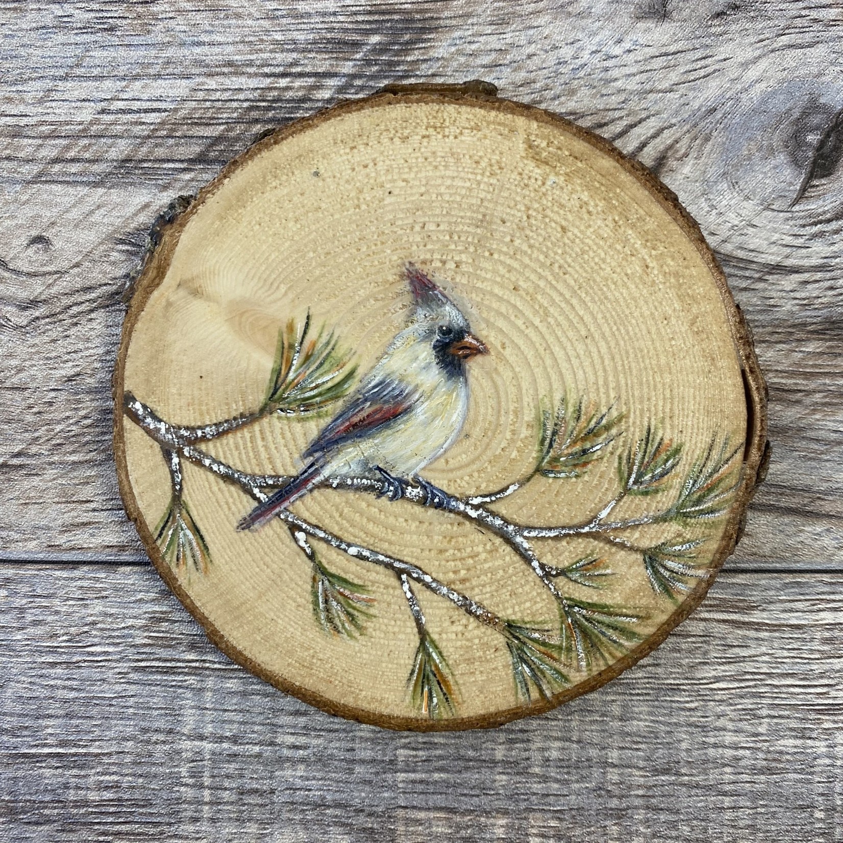 Wood Cookie Painting - Cardinal Female