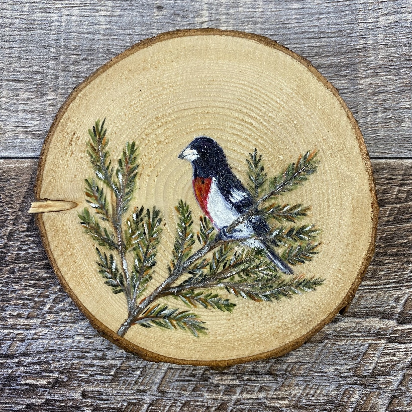 Wood Cookie Painting - Rose-Breasted Grosbeak