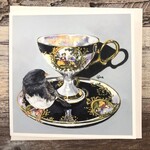 Birds on a Cup Greeting Card - Junco Gray Japanese