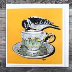 Birds on a Cup Greeting Card - Downy Green Yellow
