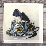 Birds on a Cup Greeting Card - Junco Vintage Footed