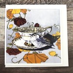 Birds on a Cup Greeting Card - Nuthatch Gold Floral