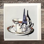 Birds on a Cup Greeting Card - Nuthatch White Vintage