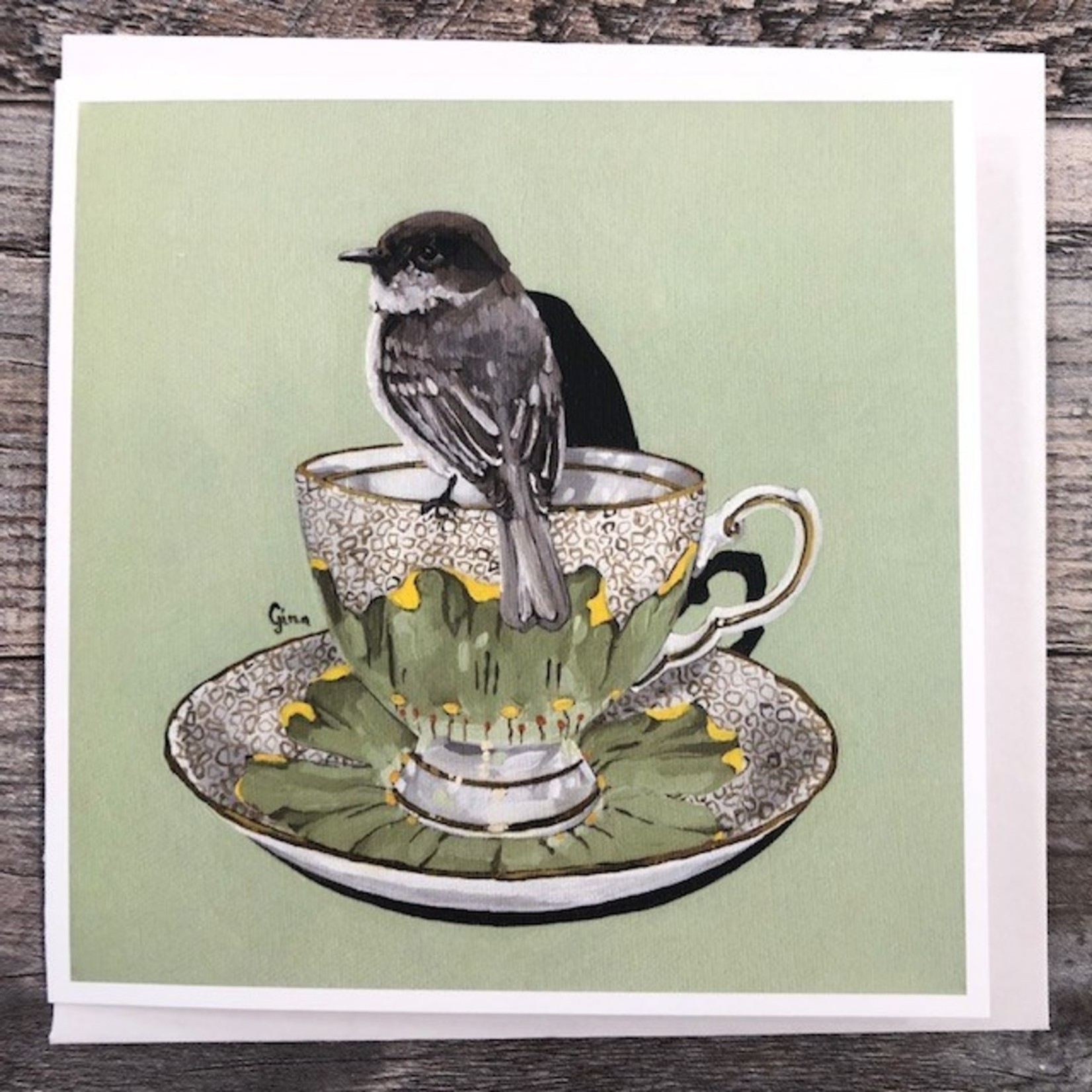 Birds on a Cup Greeting Card - Phoebe Green Vintage