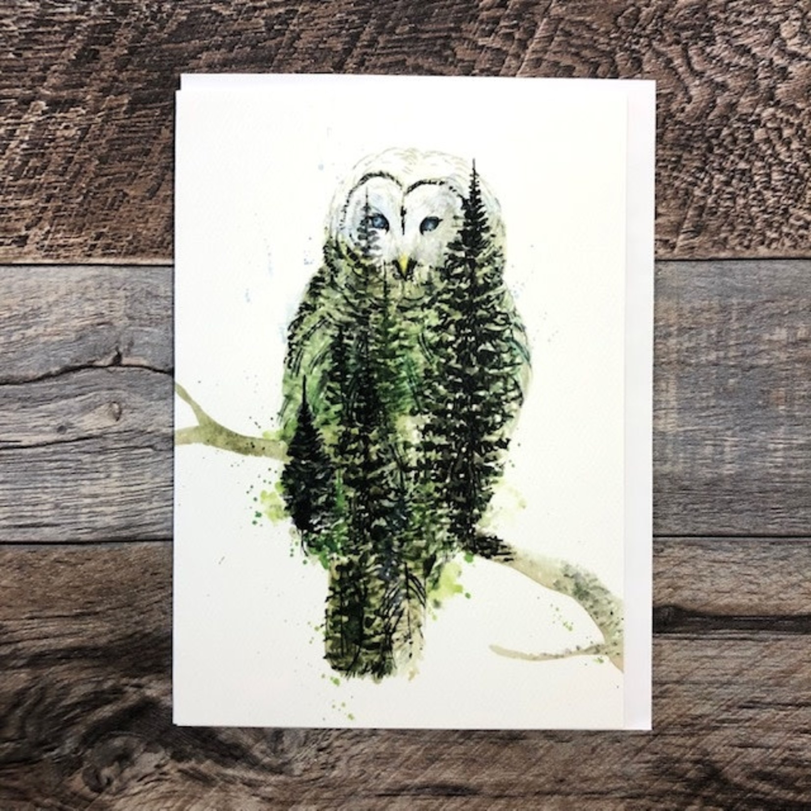 Elena's Watercolour Card - Athena Barred Owl Forest