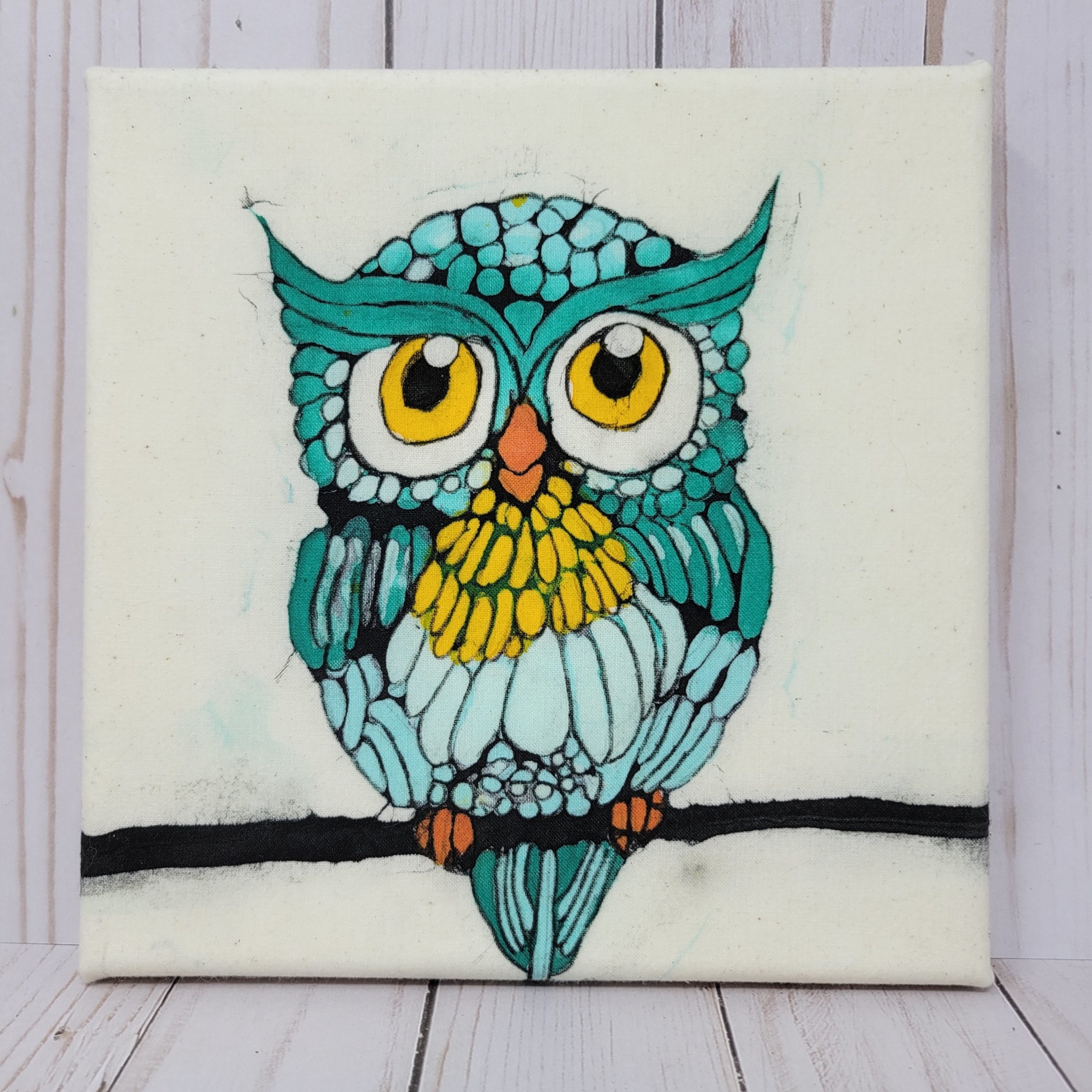 Turquoise Owl Batik 8x8 Backyard Birds Nature Shop
