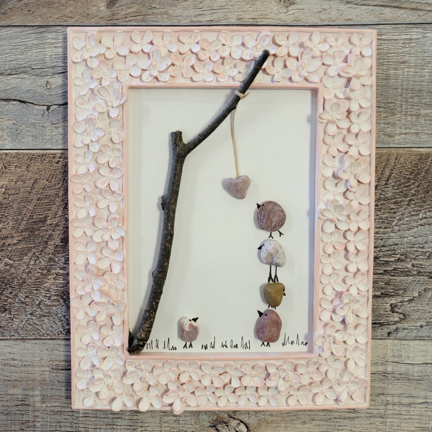 Ann's Rock Art - Pink/White Flower Frame with Bird Tower