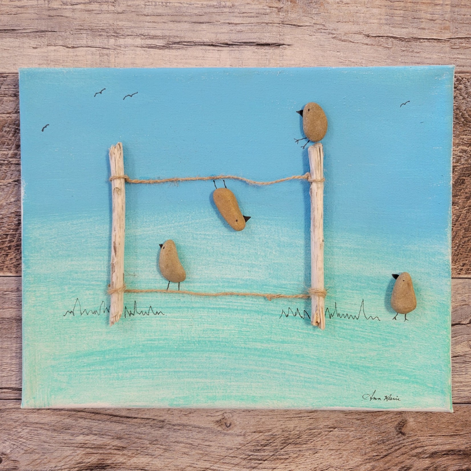 Ann's Rock Art - Bird Friends on Fence