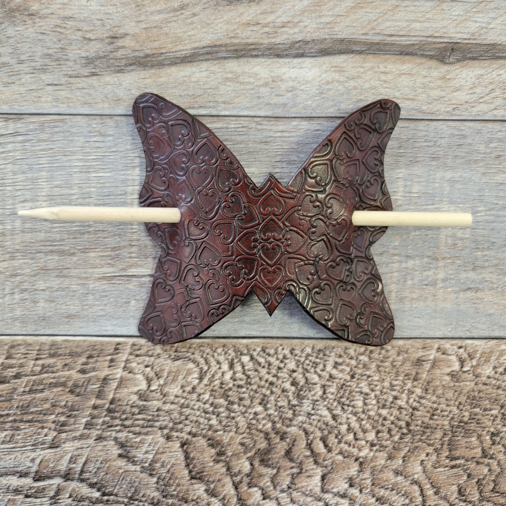 Stamped Leather Hair Piece - Butterfly