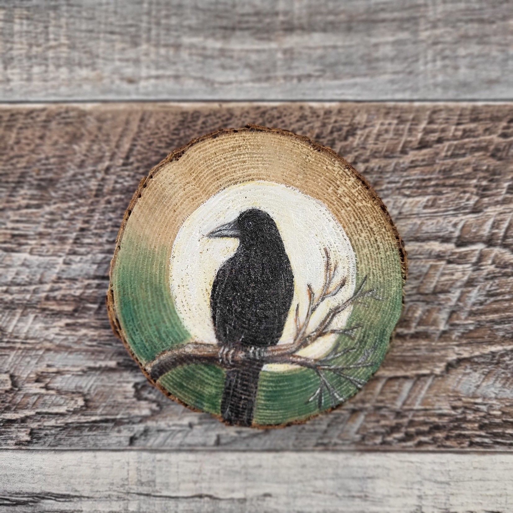 Wood Cookie Painting -  Crow/Raven