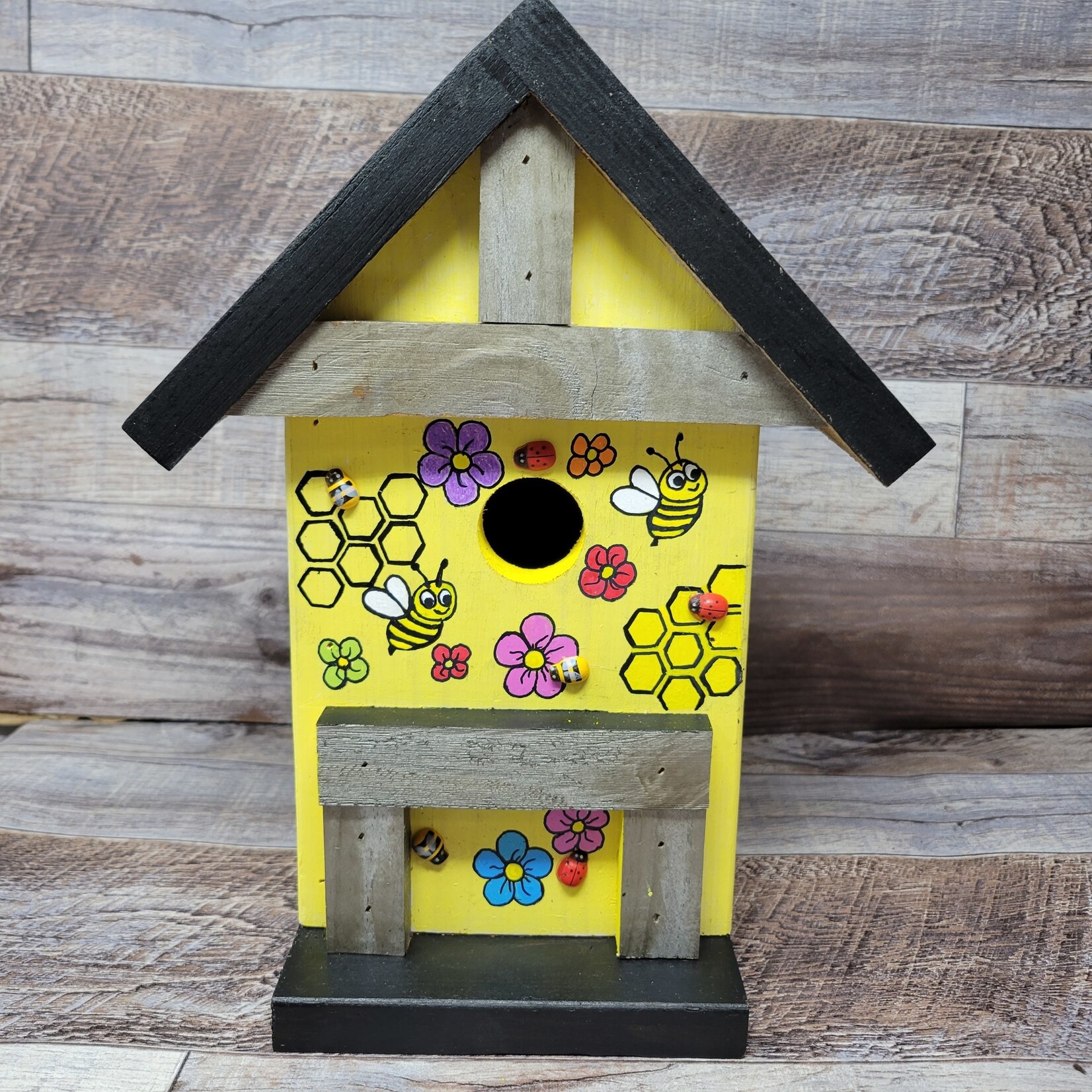 Vern's Painted Bird House - Bees and Flowers