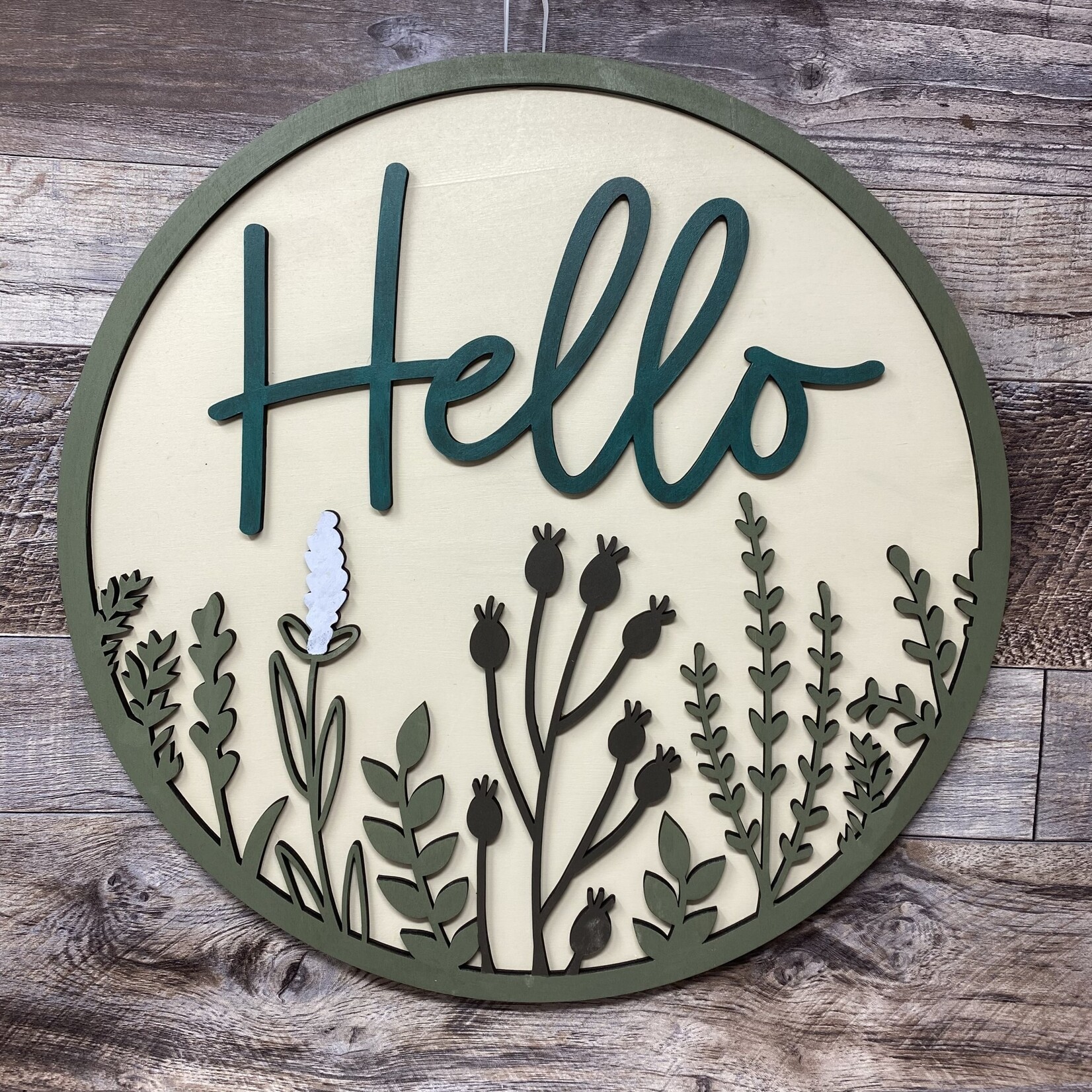 Tammy's Wood Welcome Sign Round - Hello Lavender