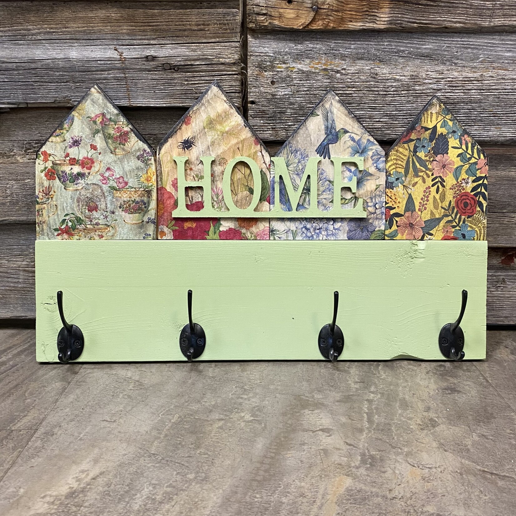 Tammy's Green Floral Wood Home Rack Hook
