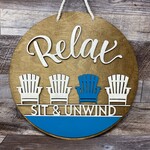 Tammy's Wood Welcome Sign Round - Relax Adirondack Blue