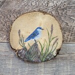 Wood Cookie Painting - Bluebird With Tall Grass
