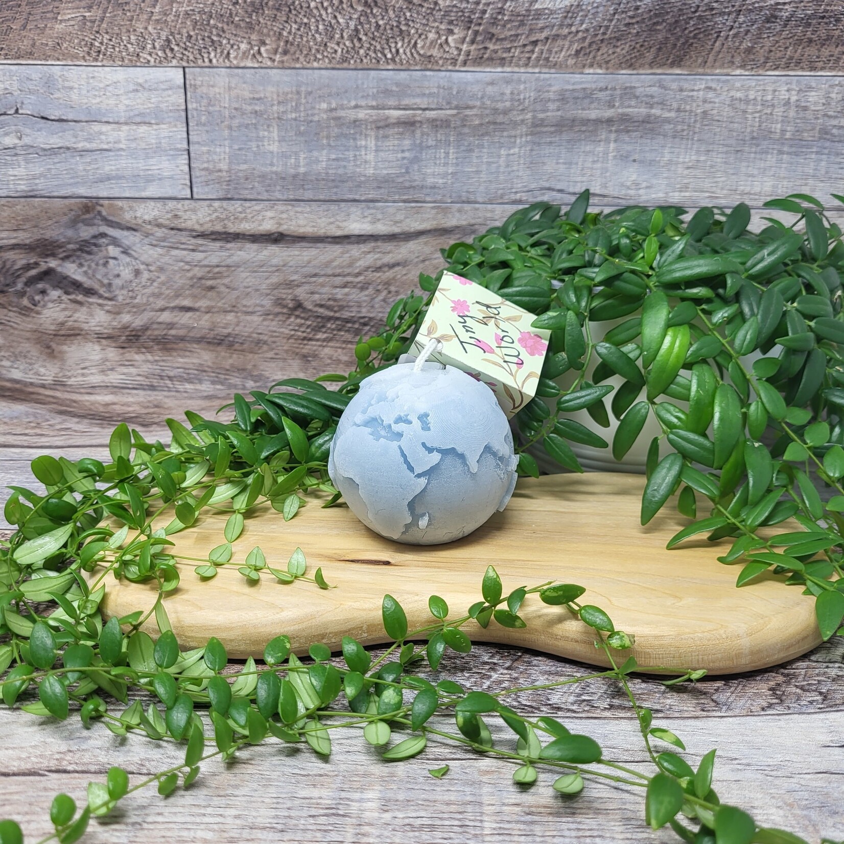 FiveSisterCraft Beeswax Candle - Earth Globe World Blue