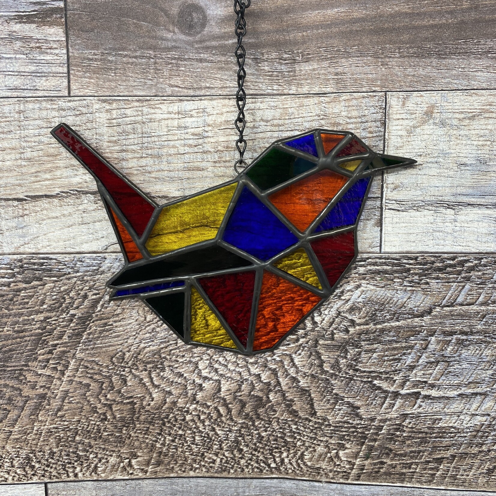 Stained Glass - Rainbow Geometric Bird