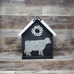 Vern's Painted Bird House - Black and White Cow Print