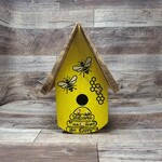 Vern's Painted Bird House -  Yellow Bee Hive with Burnt Wood Roof