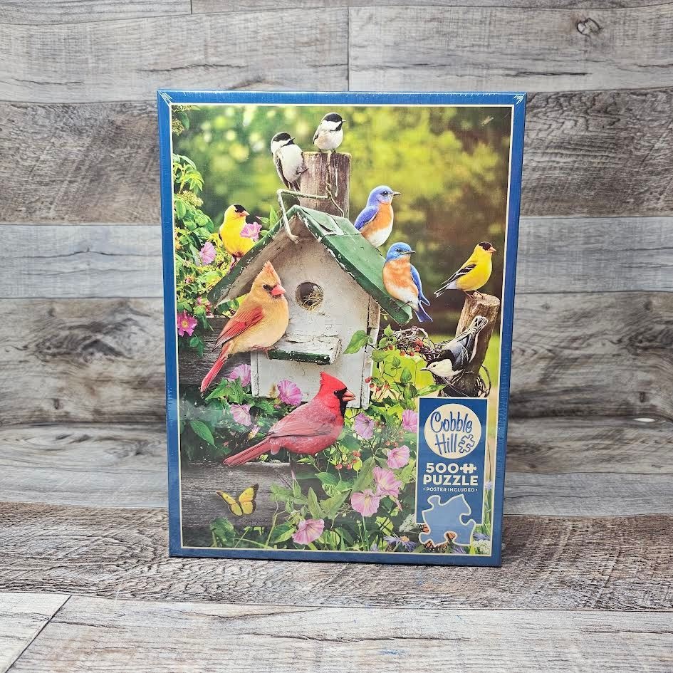 LANG Cardinal Birdhouse 500-Piece Puzzle - Art By Jane Shasky, Linen-Embossed Pieces & Included Art Guide