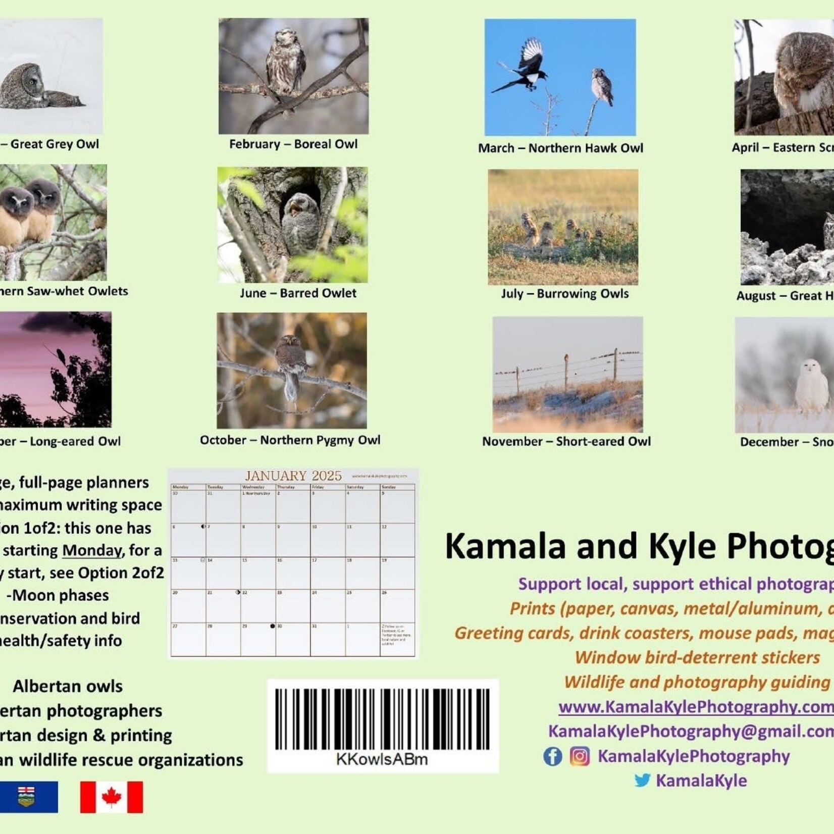 Kamala & Kyle Owls of Alberta 2025 Calendar