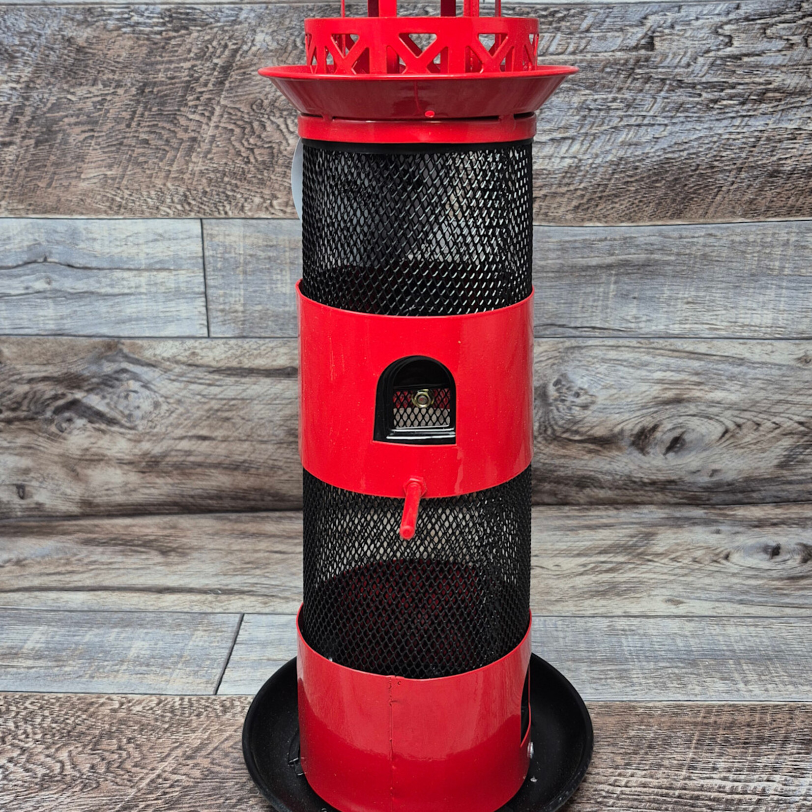 Red Metal Lighthouse Seed & Peanut Feeder