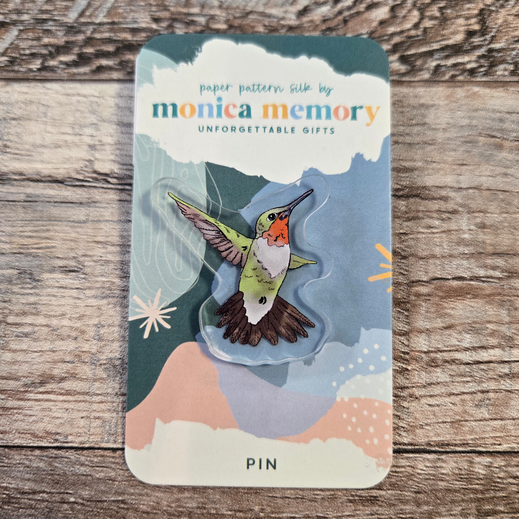 Paper Pattern Silk Pin - Ruby-Throated Hummingbird