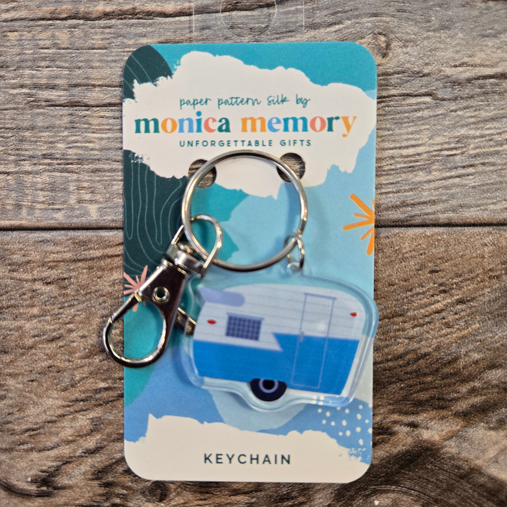 Paper Pattern Silk Keychain - Blue Retro Camper