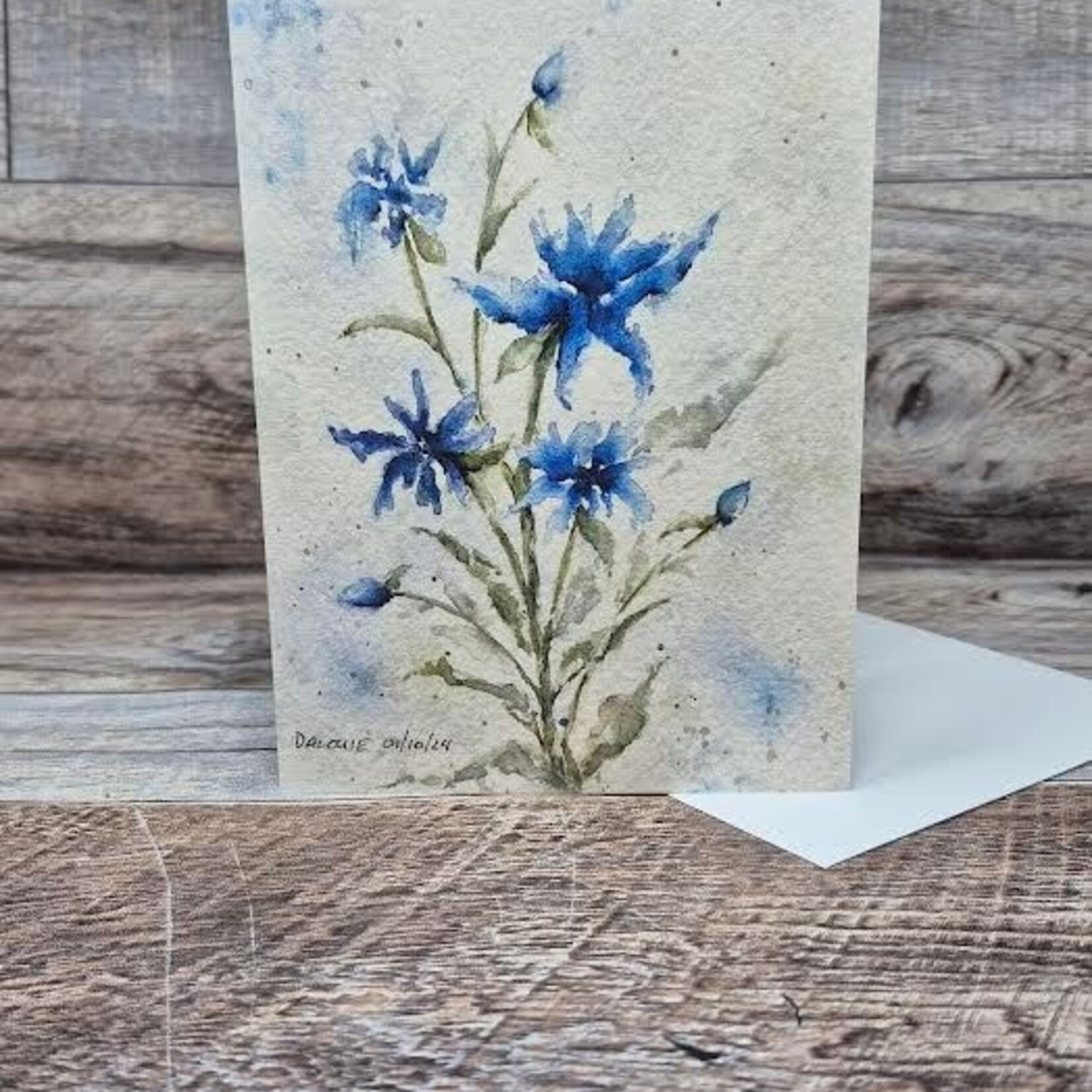 Dalouie's Greeting Card - Watercolour Blue Straw Flowers