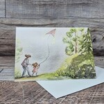 Dalouie's Greeting Card - Watercolour Mother and Daughter Flying  Kite