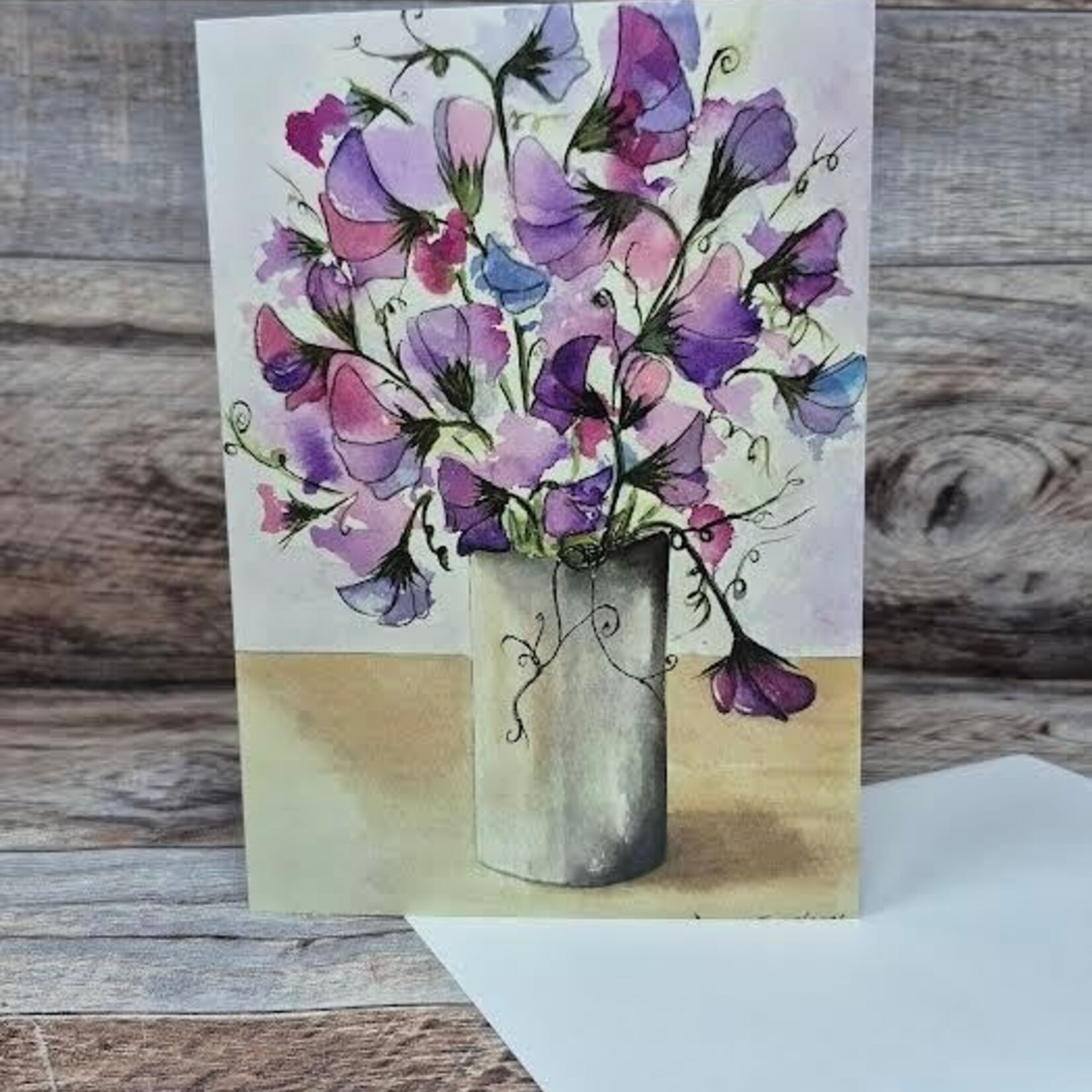 Dalouie's Greeting Card - Watercolour Sweet Peas in Vase