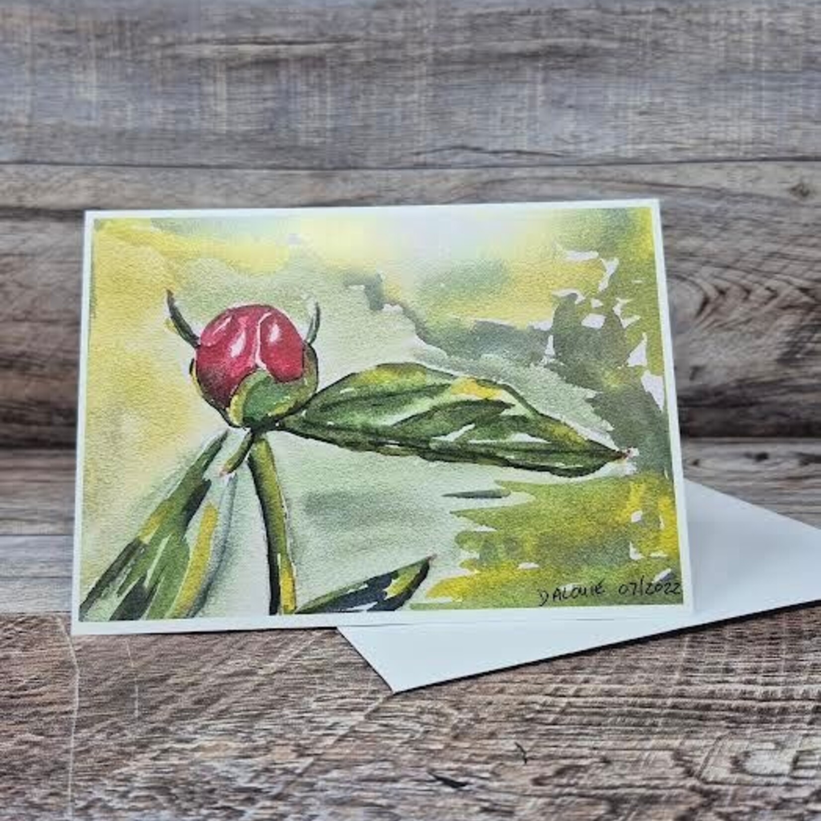 Dalouie's Greeting Card - Watercolour Peony Bud