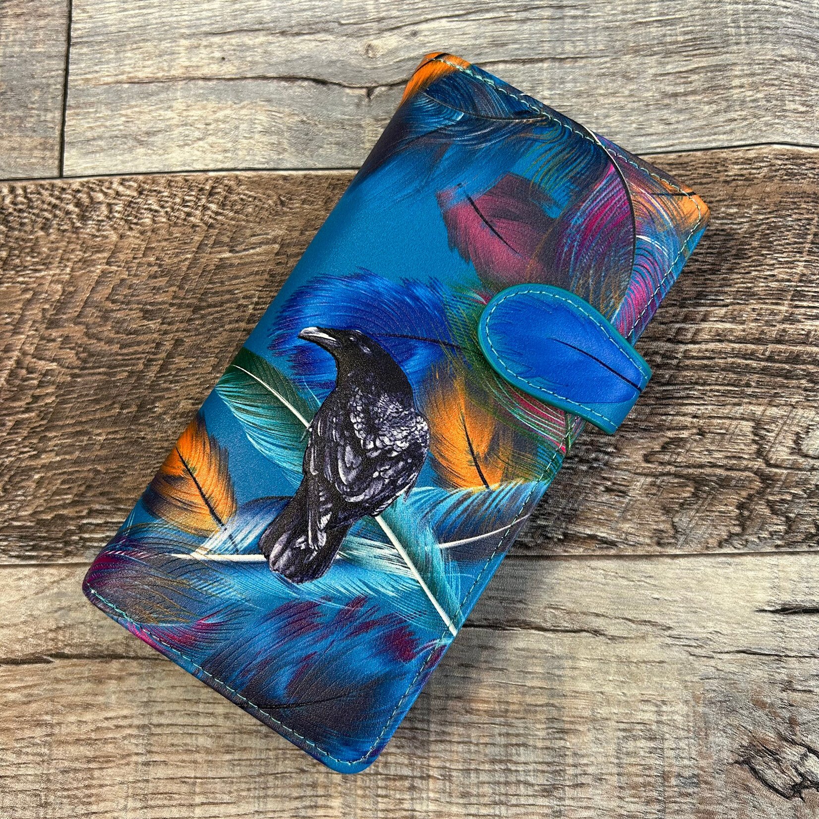 Large Shagwear Wallet - Teal Raven Feather