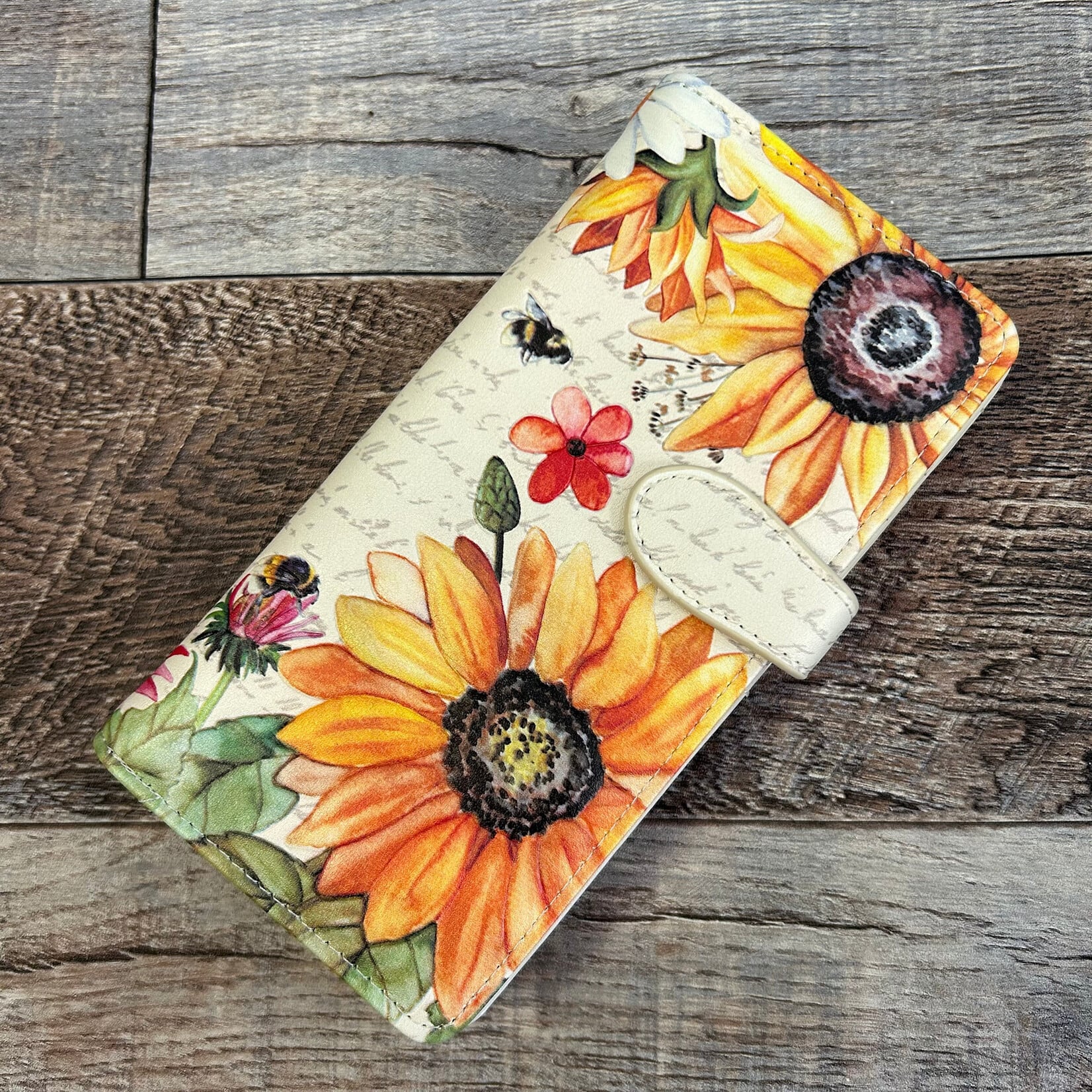 Large Shagwear Wallet - Beige Bee Sunflower