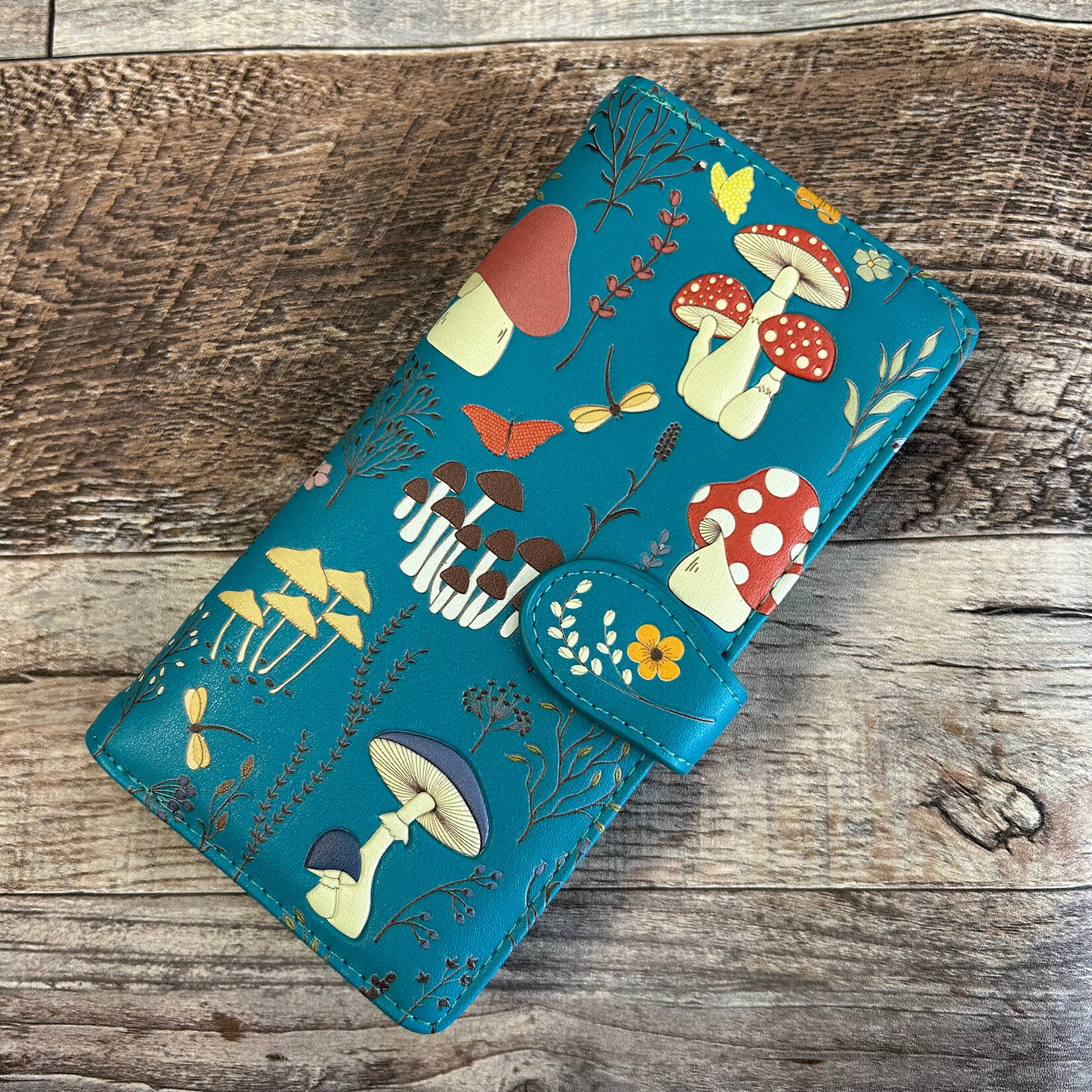 Large Shagwear Wallet - Teal Mushroom Forest