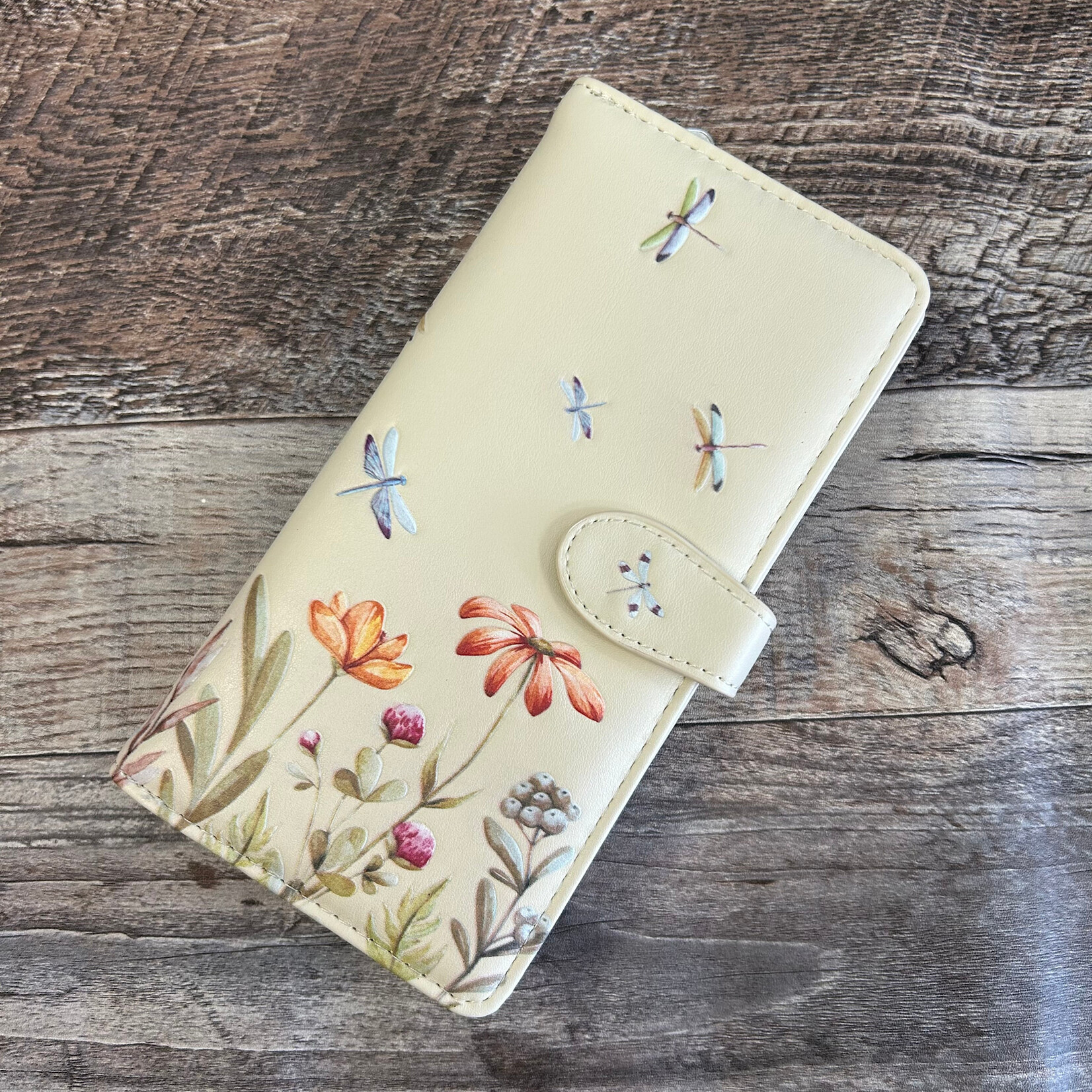 Large Shagwear Wallet - Beige Dragonfly Meadow